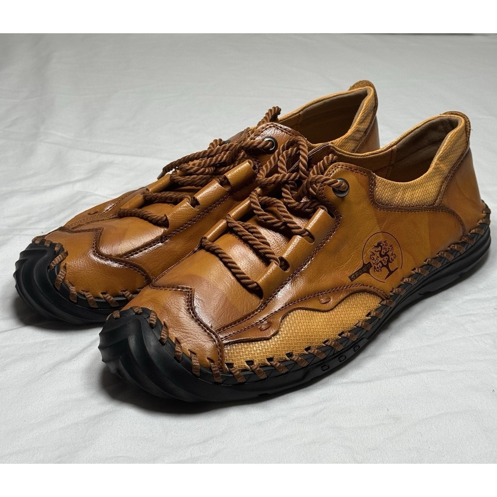 Men's Brown Leather Sneaker Size 43 Casual Comfort Lace Up Shoes